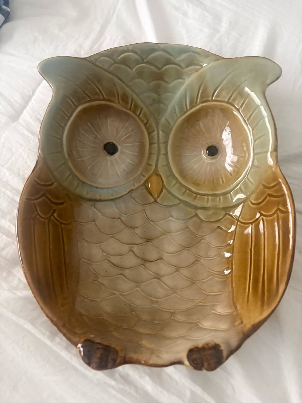 Ceramic‎ Owl Decorative Dish in Sage Green and Amber